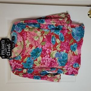 Take Two Clothing Co Beaded Blouse Medium Pink Blue Lime Green
